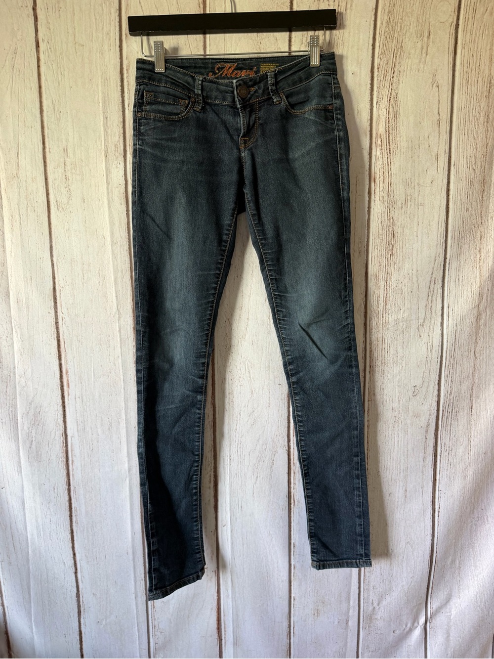 Mavi Women's Skinny Jeans Dark Wash Blue Denim Whiskered Low Rise
